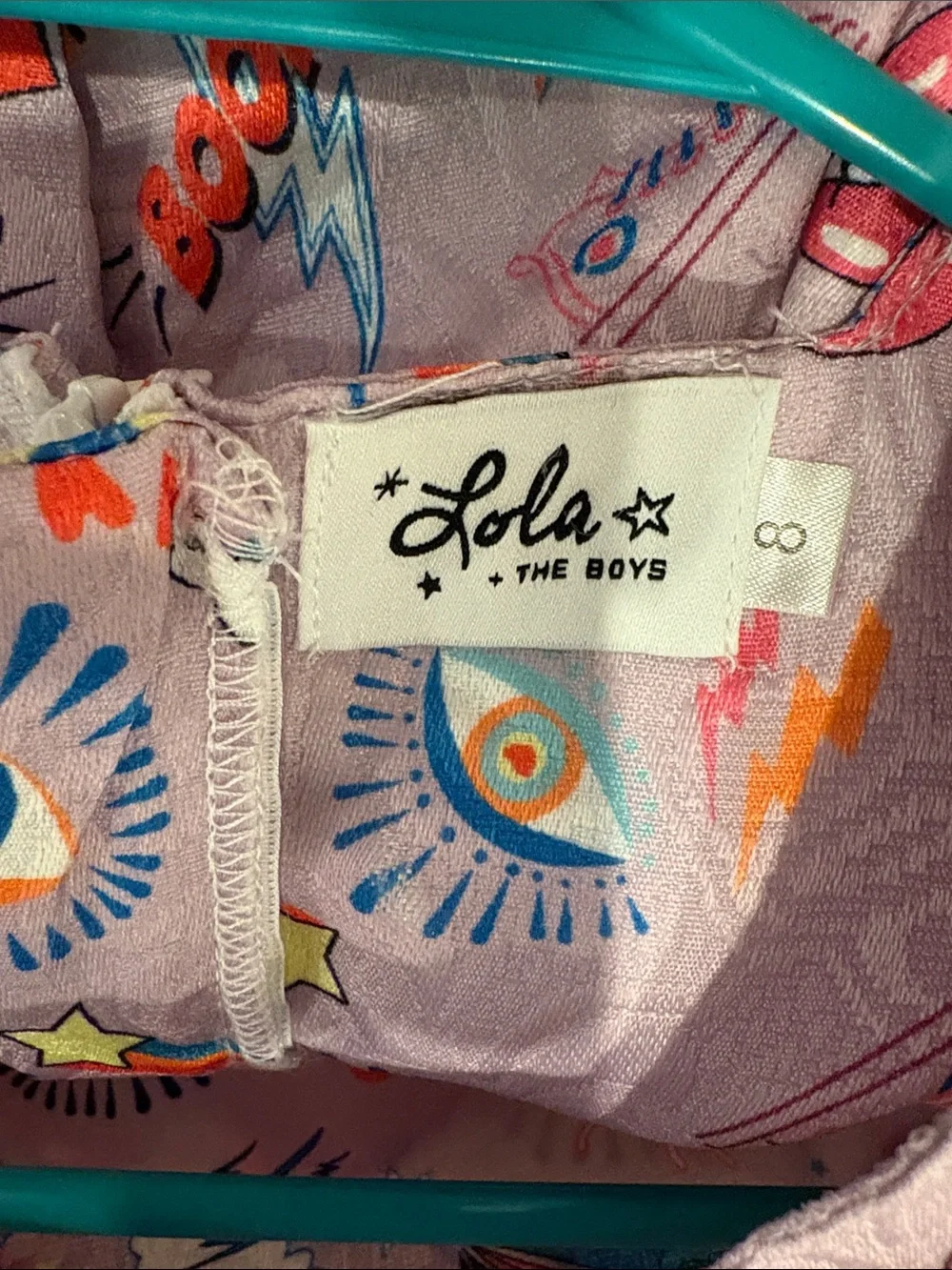 Lola and the Boys, Girls Pink Graphic Puff Sleeve Dress with Hearts & Rainbows